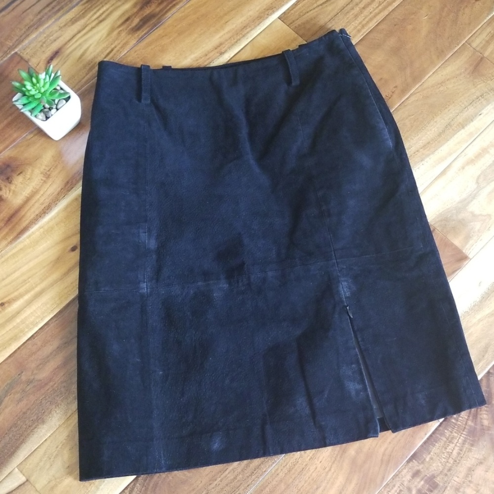 Vintage Black Suede Leather Pencil Skirt